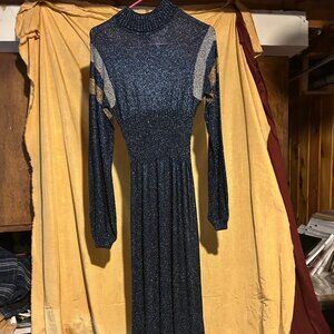 Vintage Wenjilli maxi sweater dress long sleeved ribbed knit maxi dress  blue w